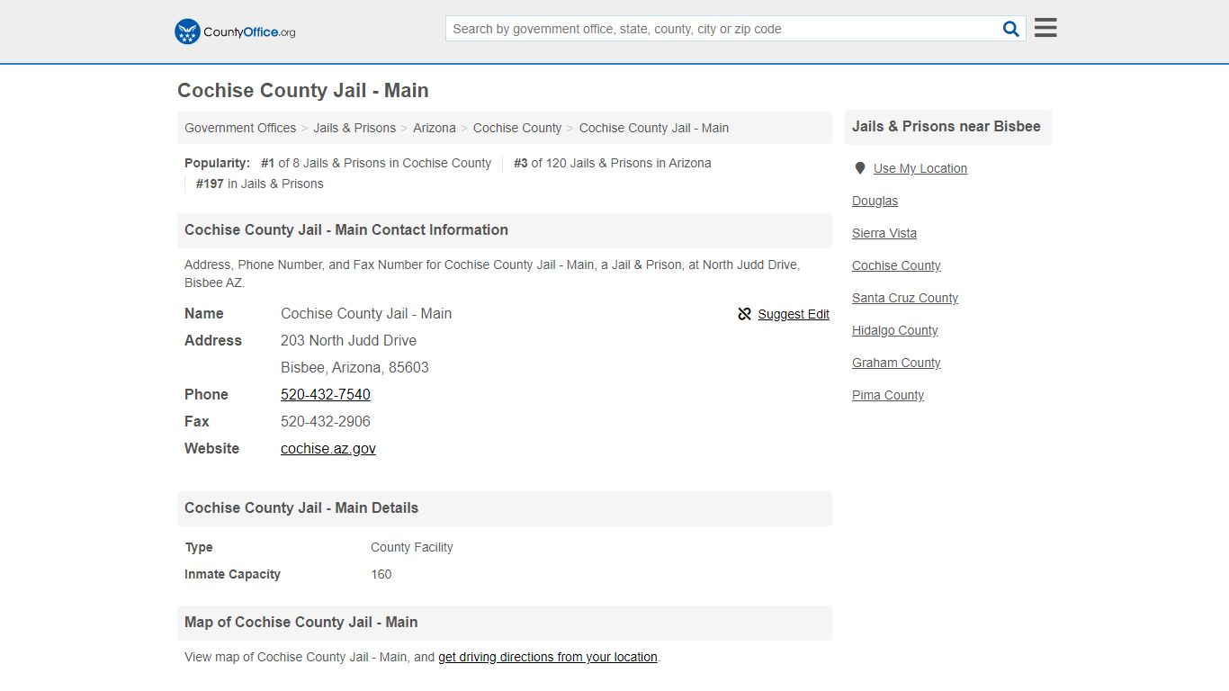 Cochise County Jail - Main - Bisbee, AZ (Address, Phone ...